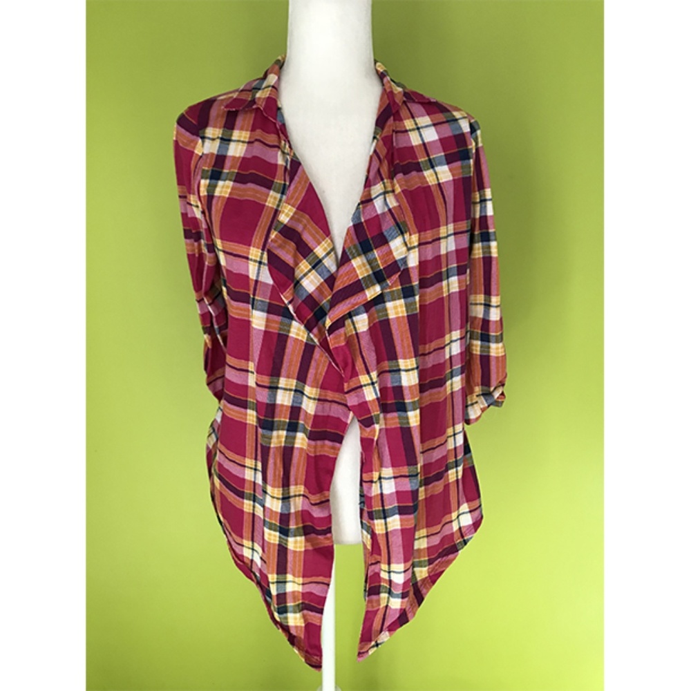 Self Esteem  Draped Lapel Collar Plaid Top M